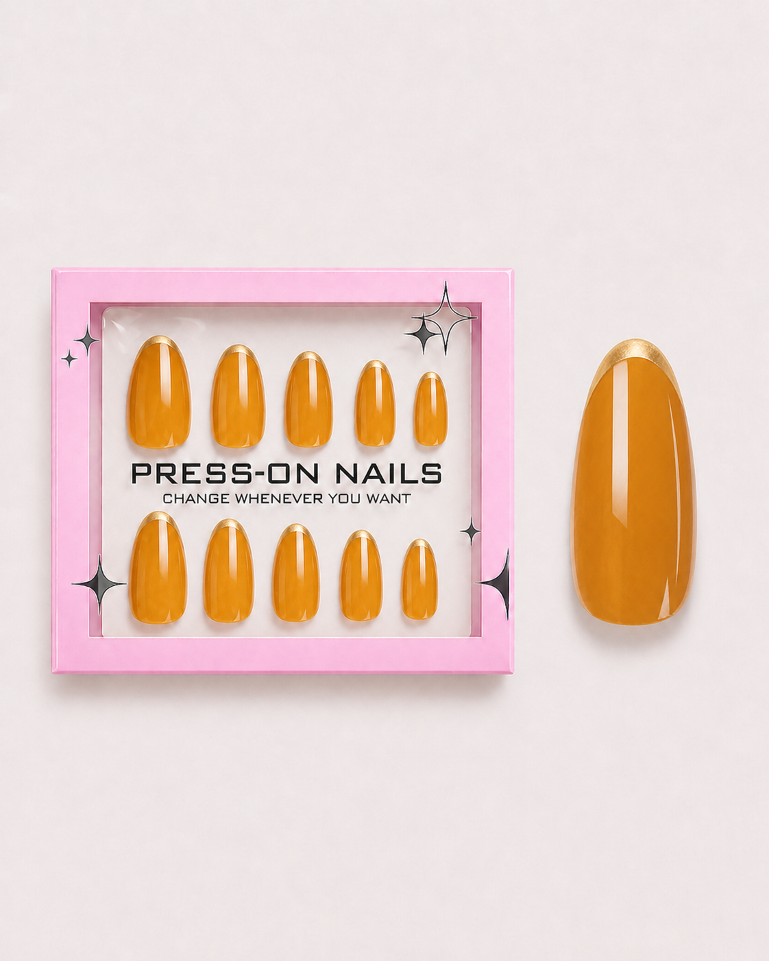 Gilded Amber French Medium Almond Soft Gel Press-On Nails