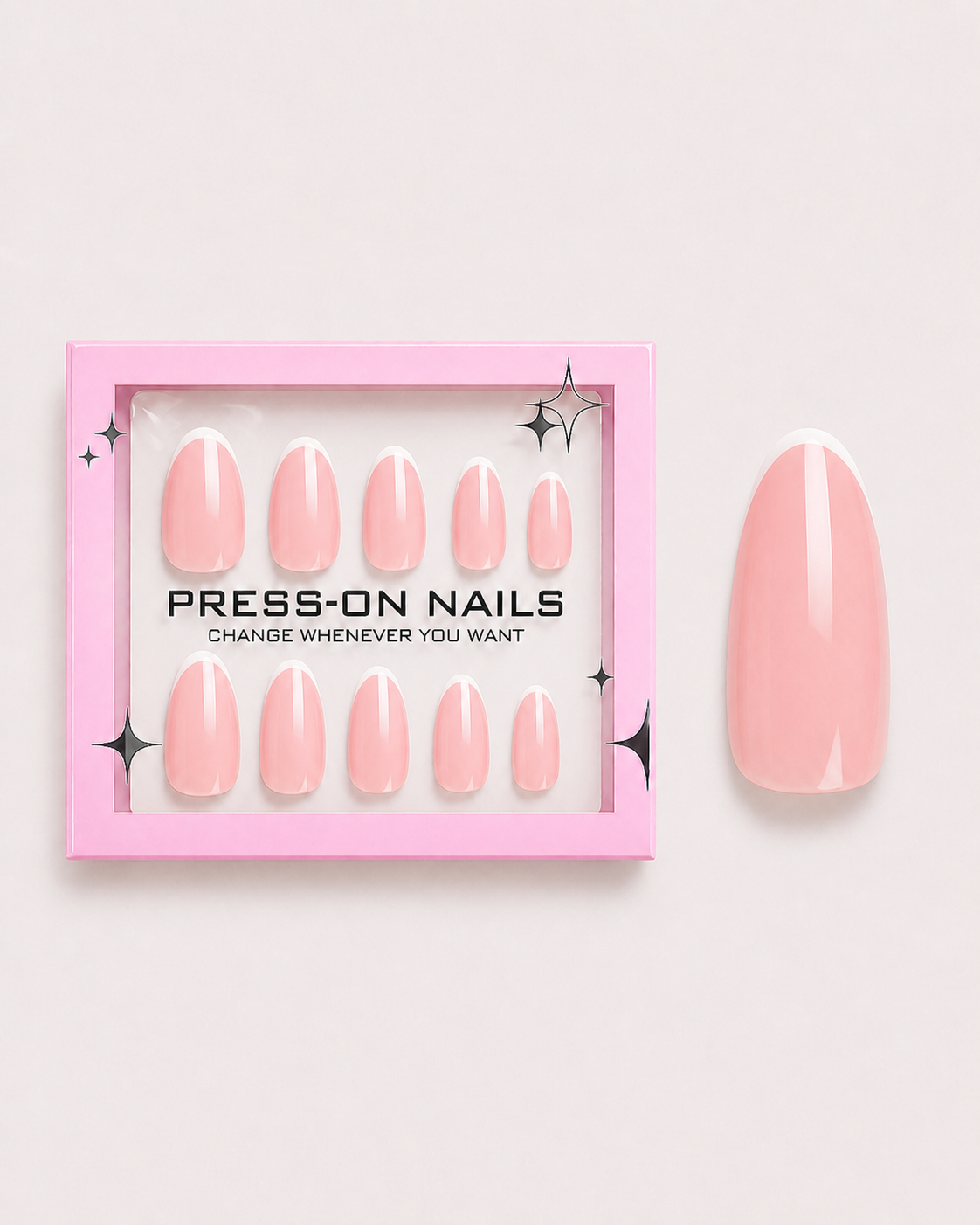Peach Blush French Medium Almond Soft Gel Press-On Nails