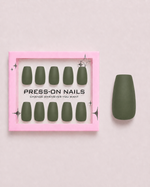 Olive Velvet Coffin Soft Gel Press-On Nails