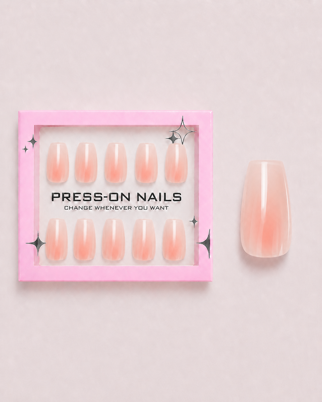 Peach Glass Coffin Soft Gel Press-On Nails