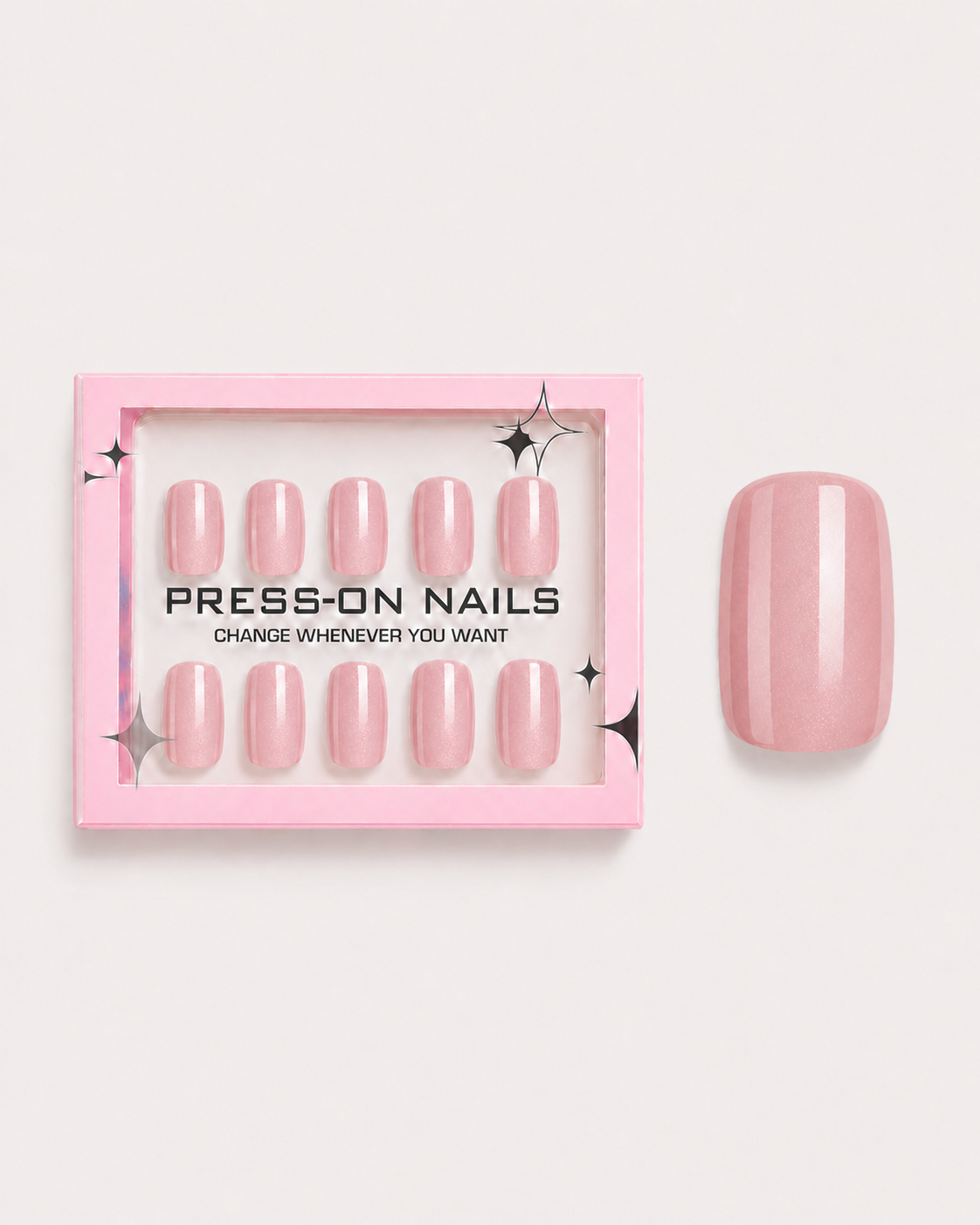 Rose Quartz Shimmer Short Square Soft Gel Press-On Nails