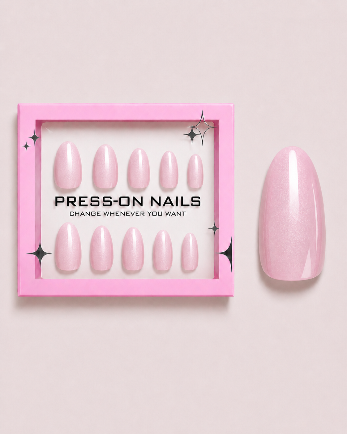 Rose Pearl Short Almond Soft Gel Press-On Nails