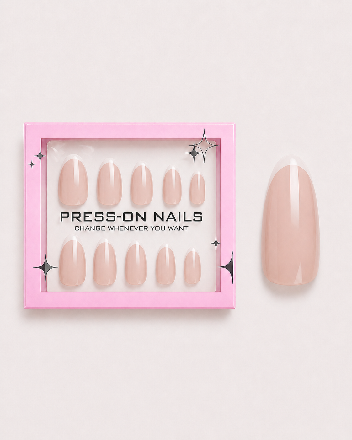 Rose Beige French Medium Almond Soft Gel Press-On Nails